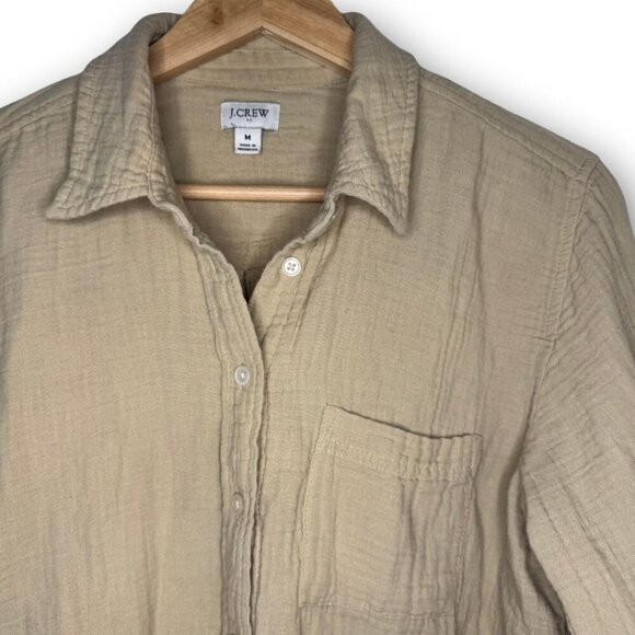 J.Crew Double Gauze Button Up Shirt in Sandstone Beige Size Medium - Picture 2 of 7